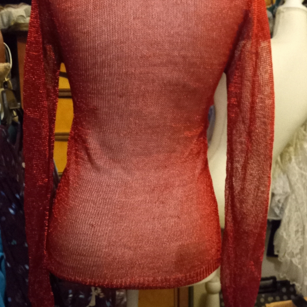 New,tag,red sheer glitter mesh metallic turtleneck l/s sweater top size medium. - Picture 12 of 14